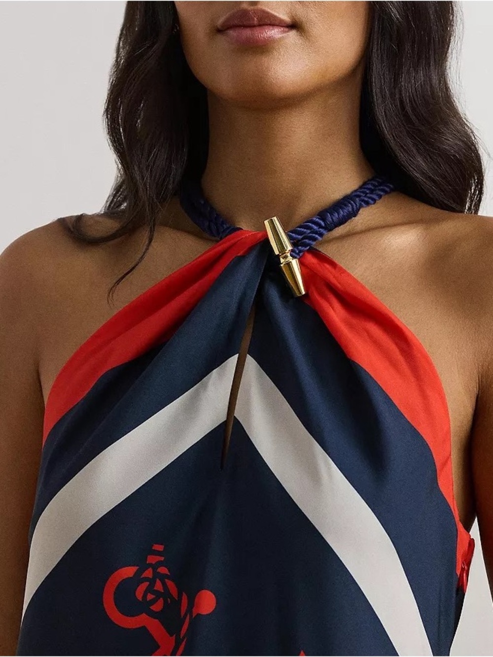 NWOT Lauren Ralph Lauren
Anchor Print Crepe Halter Blouse in Blue Multi, S - Picture 3 of 7